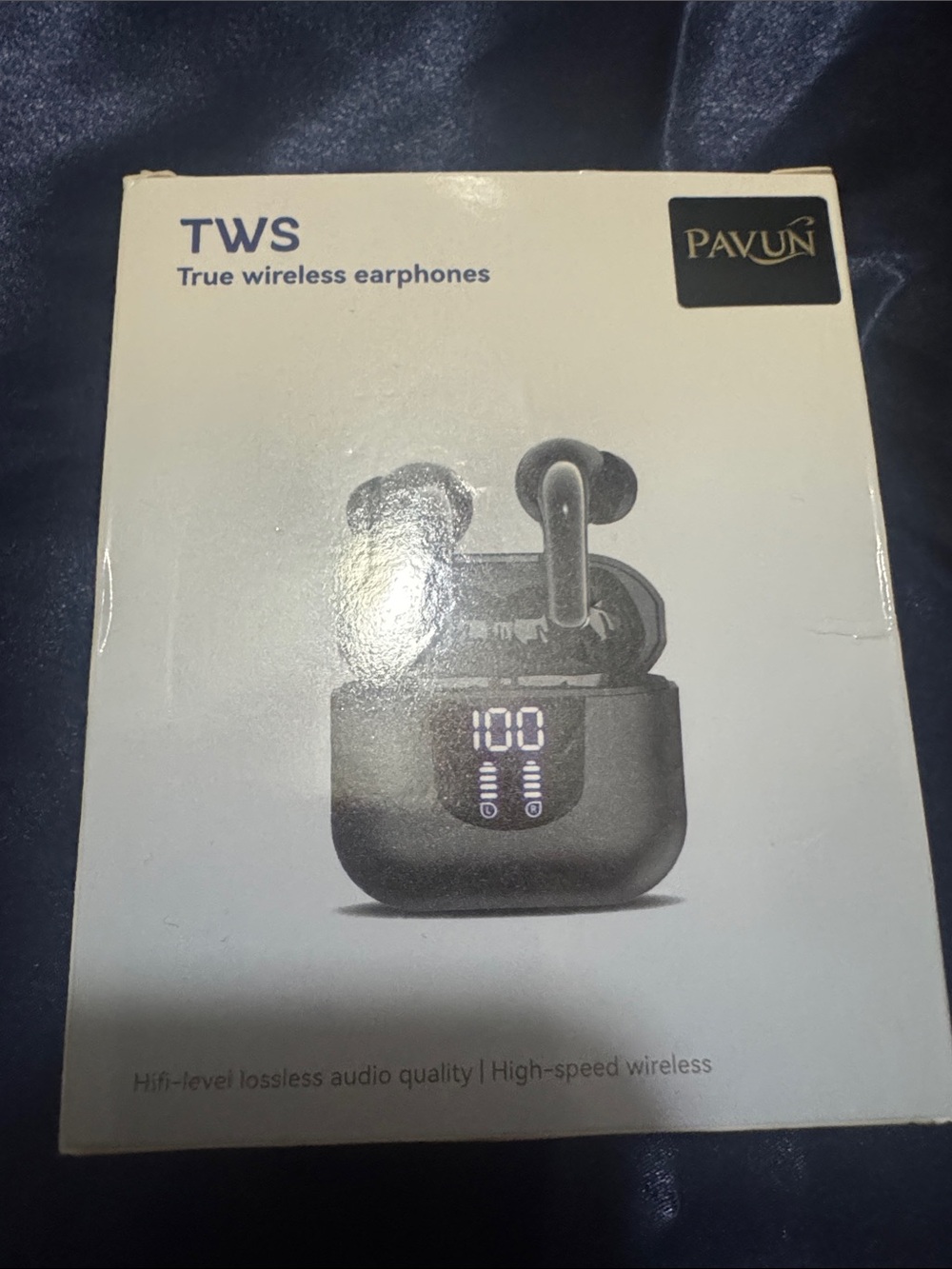 Pavun TWS True Wireless Earbuds - Black - (box damaged - earbuds never used)